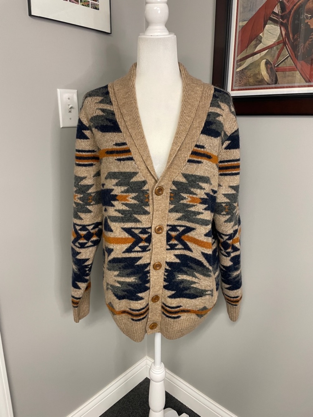 Ethan Pierce Aztec Cardigan Men Size Medium Grandpa Sweater Wool Blend